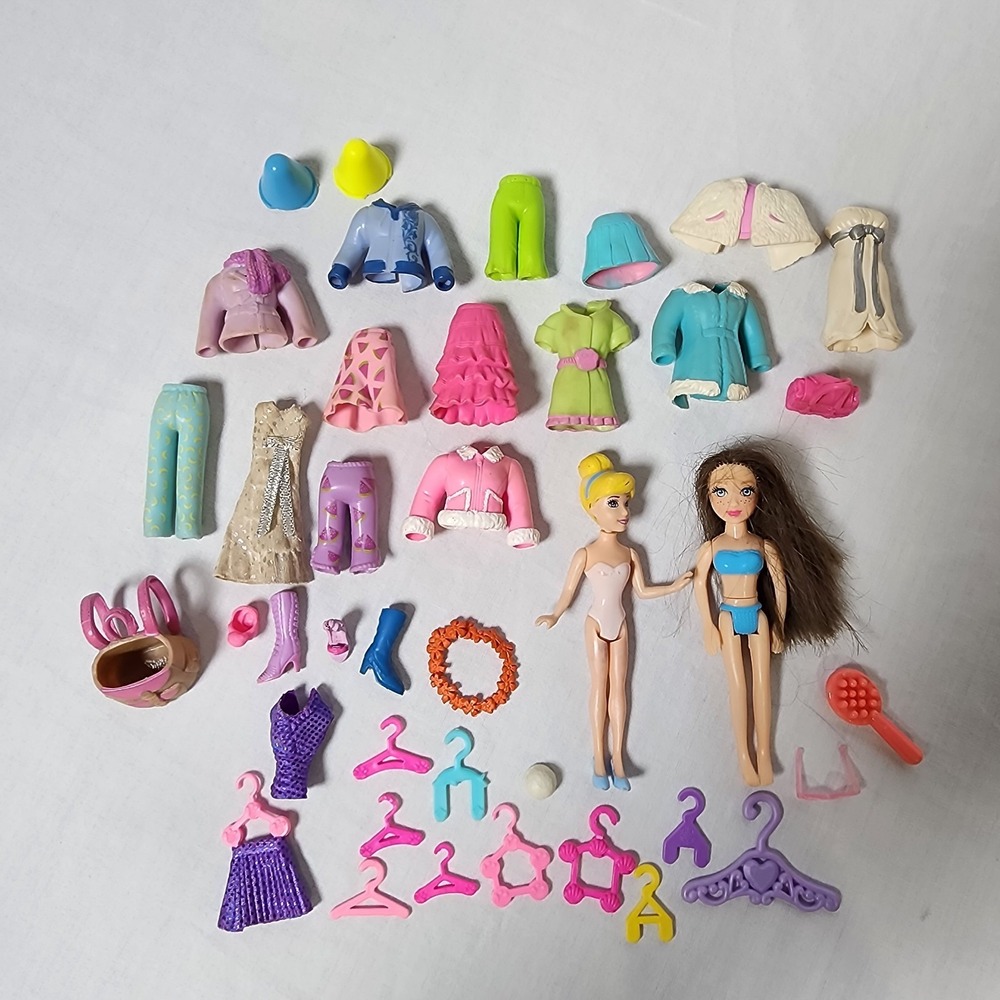 Polly Pocket Dolls & Accessories Lot of 41 Clothes Shoes Hangers Vintage 2000s
